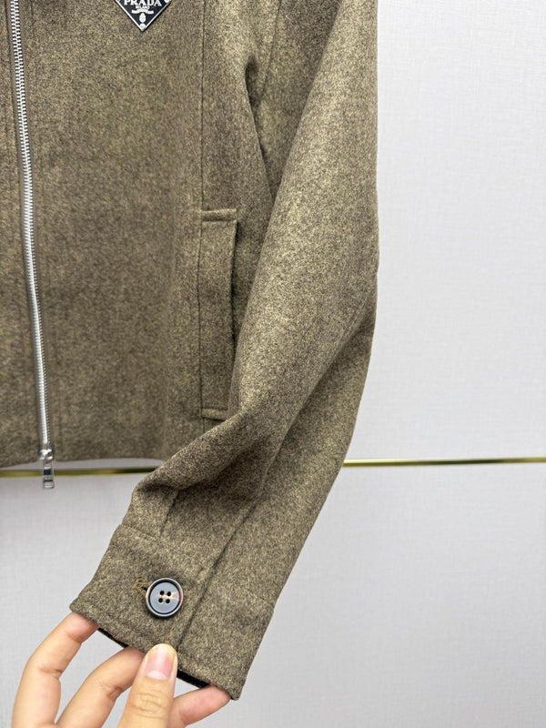 Prad 26SS Collared Jacket Triangle Logo Badge Vintage Brown Polyester 437671