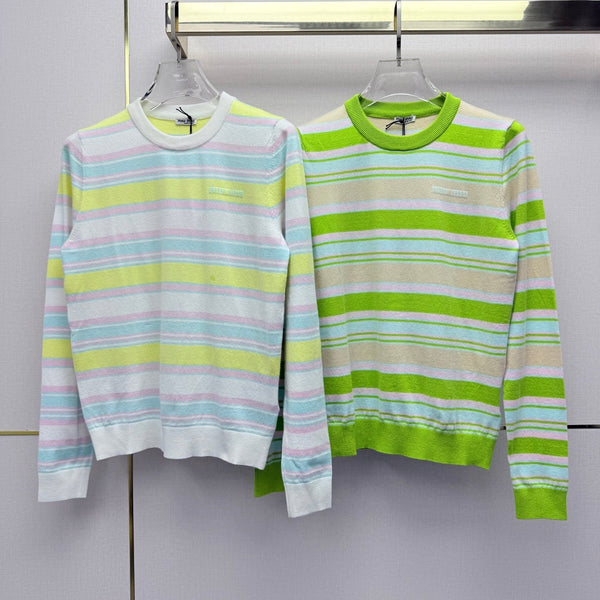 Miu 26SS Multi-Stripe Crewneck Sweater Pastel Multicolor Wool 437565