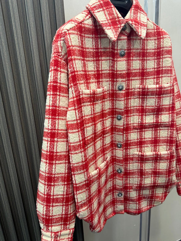 CC 26S Plaid Wool Shirt Red Ivory Wool 438344