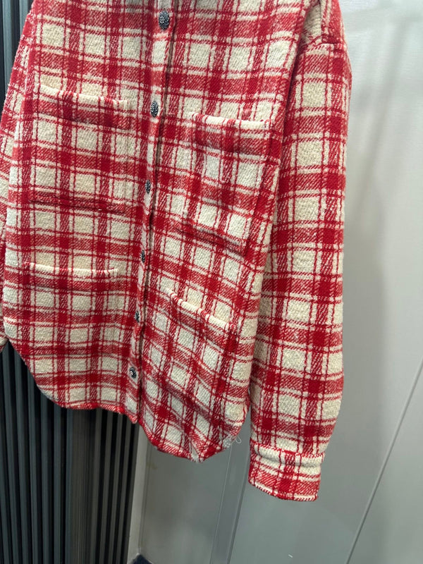 CC 26S Plaid Wool Shirt Red Ivory Wool 438344