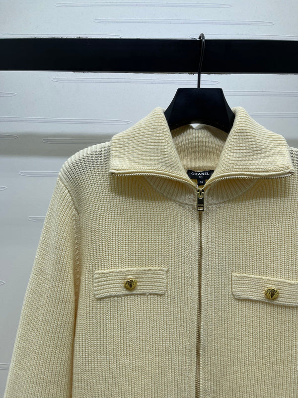 CC 26FW Ribbed-Knit Double-Zip Cardigan Gold-Tone Hardware Cashmere 274022
