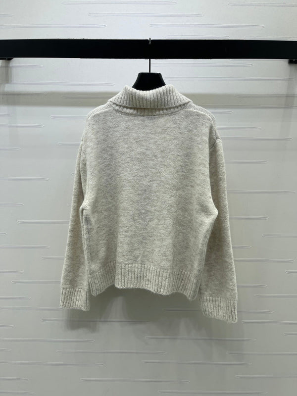 CC 26FW Textured-Trim Zip-Up Sweater CC Logo Cashmere 274028
