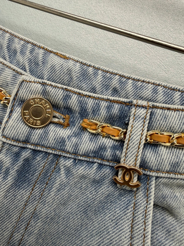 CC 26FW Straight-Leg Jeans Gold Pocket Detail Light Blue Cotton 439014