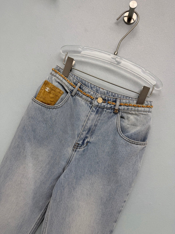 CC 26FW Straight-Leg Jeans Gold Pocket Detail Light Blue Cotton 439014