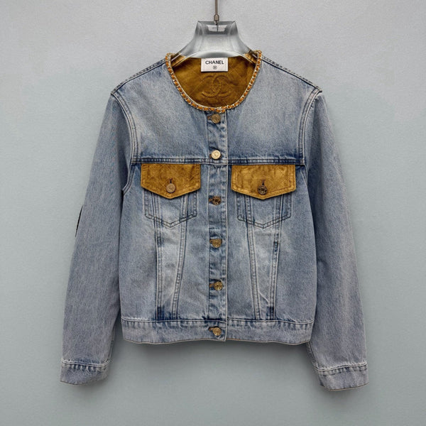 CC 26FW Denim Jacket Leather-Trimmed Blue Cotton 274250