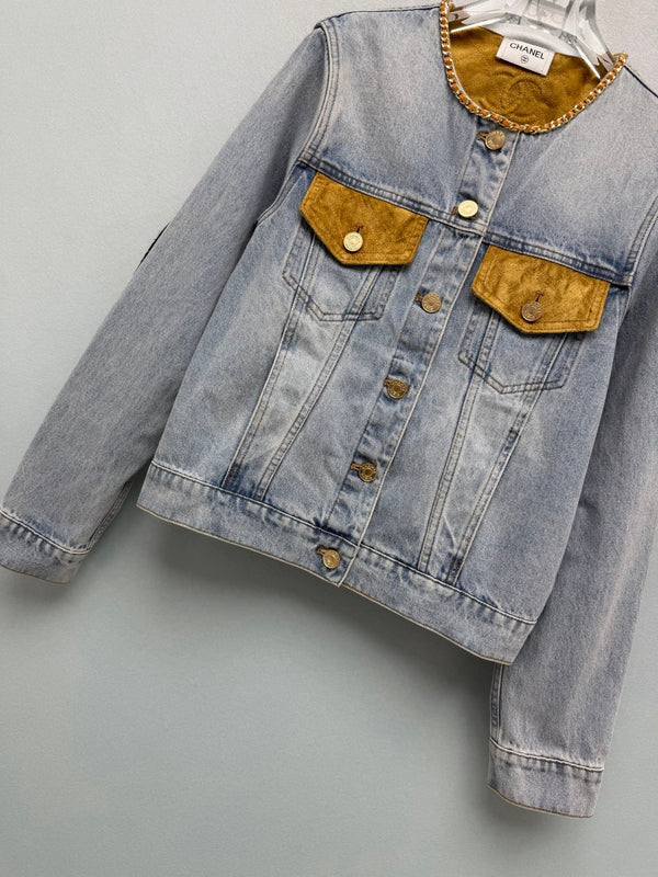 CC 26FW Denim Jacket Leather-Trimmed Blue Cotton 274250