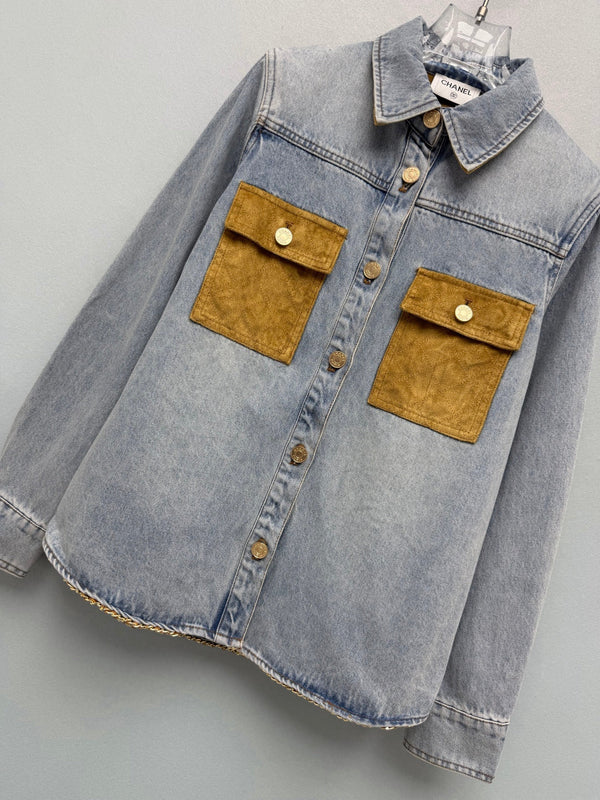 CC 26FW Denim Shirt Jacket -Trimmed Light Blue Cotton 274256