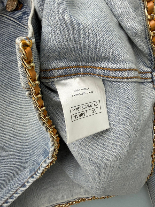 CC 26FW Denim Crop Jacket Contrast Pocket & Collar Light Blue Cotton 274259