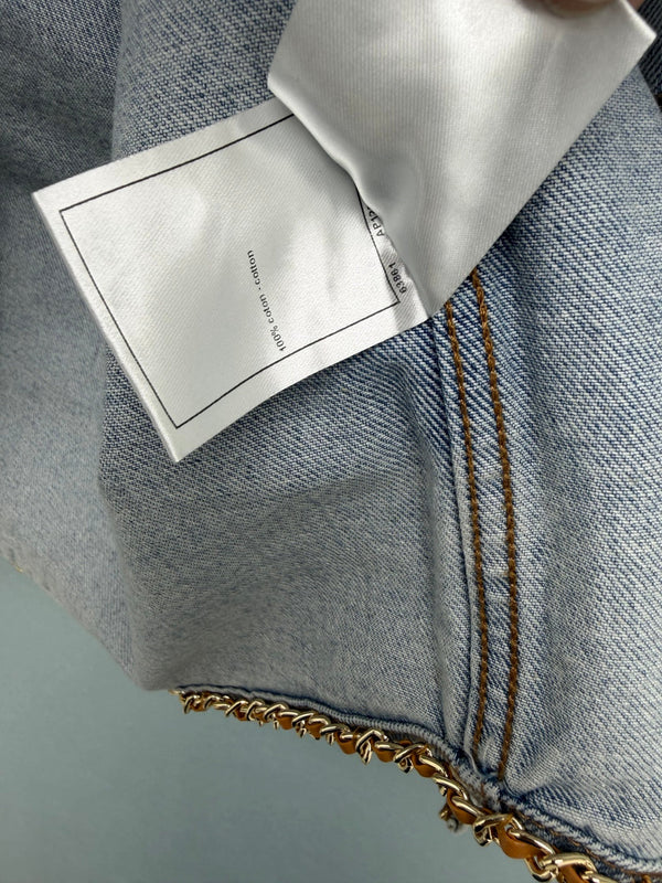 CC 26FW Denim Crop Jacket Contrast Pocket & Collar Light Blue Cotton 274259
