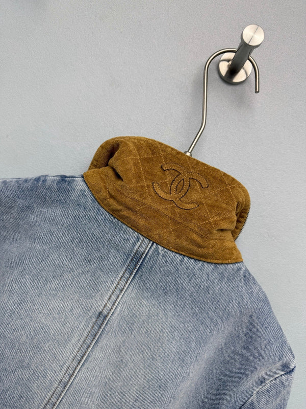 CC 26FW Denim Jacket Contrast Suede Collar Pockets Light Blue Cotton 274265