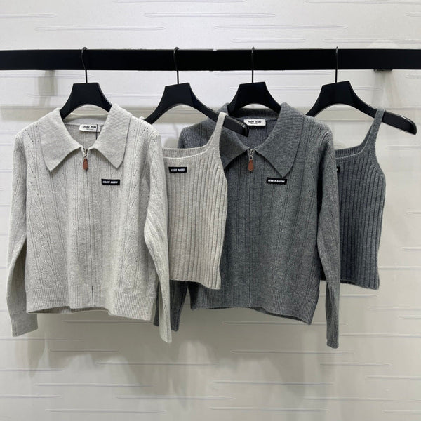 Miu 26FW Zip Cardigan Set Gray Wool 439918