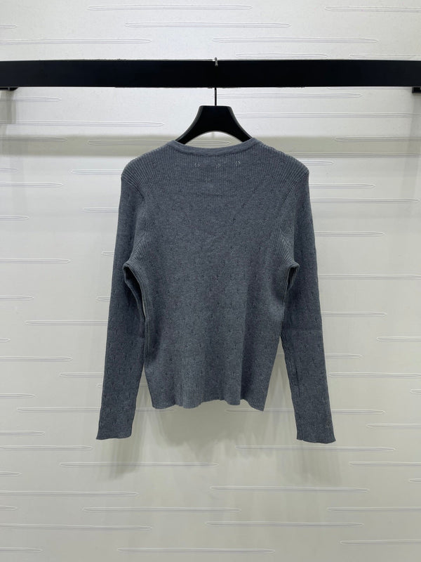 CC 26FW Ribbed-Knit Cardigan Navy Blue Wool 439897