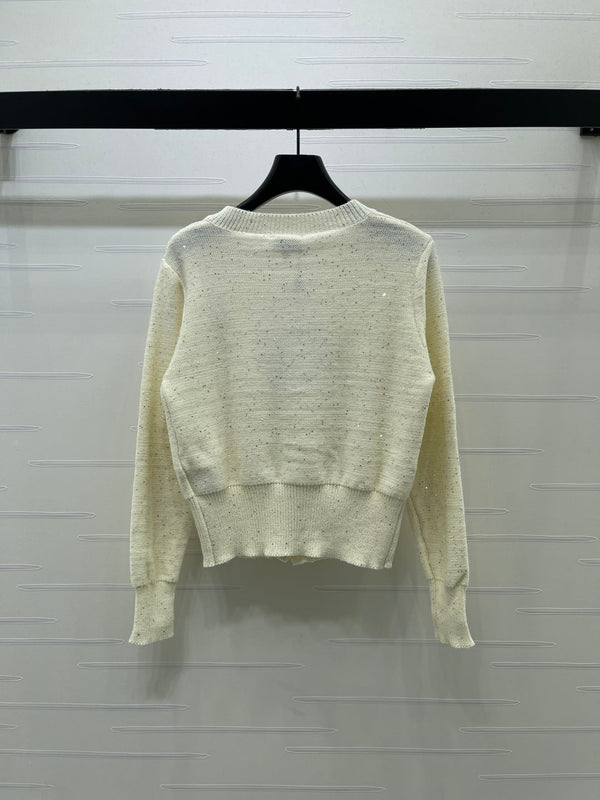 CC 26FW Crystal-Embellished Knit Cardigan Cream Wool 439885