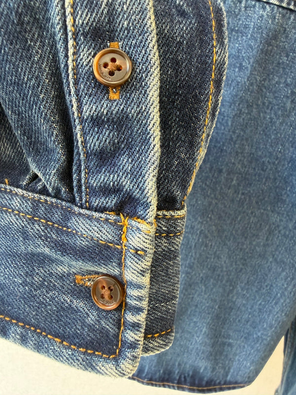 YSL 26FW Cassandre Denim Shirt Blue Denim Cotton 440371