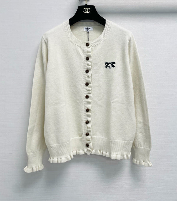 CC 26FW Ruffle-Trim Bow-Embroidered Knit Cardigan Wool 440358