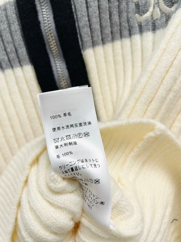 Celine 26FW Ribbed-Knit Zip-Up Cardigan Stripe Wool 440311