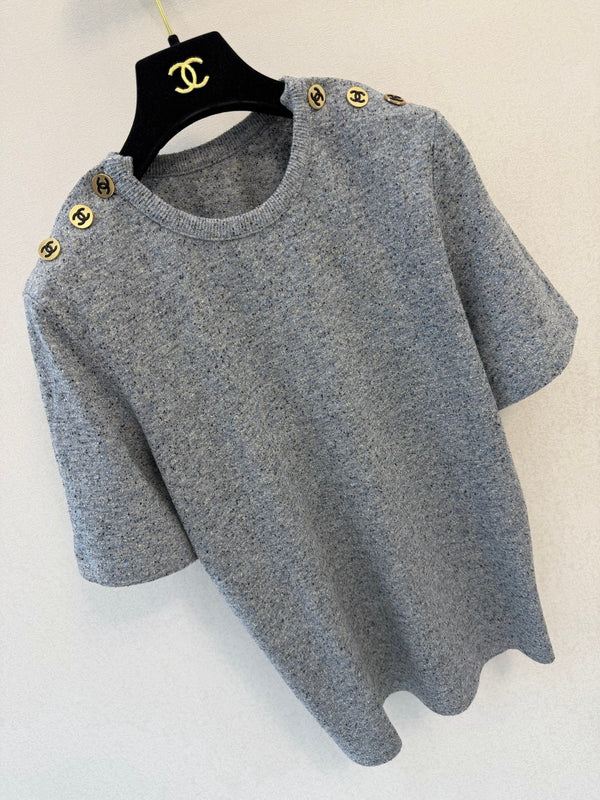 CC 26FW Shoulder Button Knit T-Shirt Gray Silk 440300