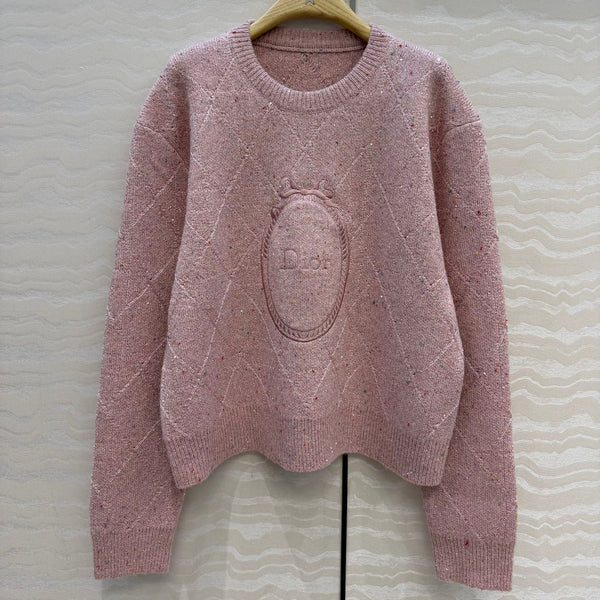 CD 26FW Médaillon Embroidered Cannage Jacquard Sweater Pink Polyester 441046