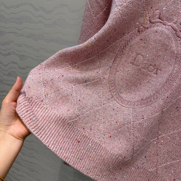 CD 26FW Médaillon Embroidered Cannage Jacquard Sweater Pink Polyester 441046