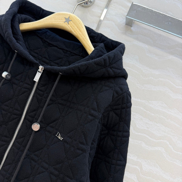 CD 26FW Hooded Zipped Macrocannage Jacket Black Wool 441043