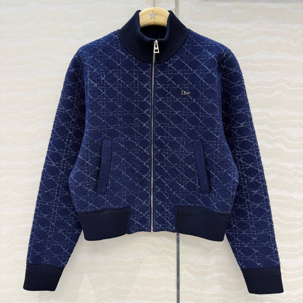 CD 26FW MissD Stand-Collar Baseball Jacket Navy Blue Wool 441023