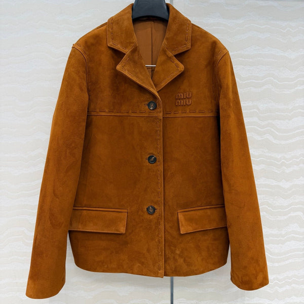 Miu 26S Lapel Leather Jacket Vintage Brown Suede 440900