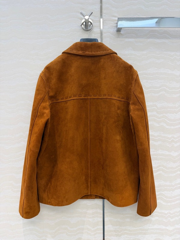 Miu 26S Lapel Leather Jacket Vintage Brown Suede 440900