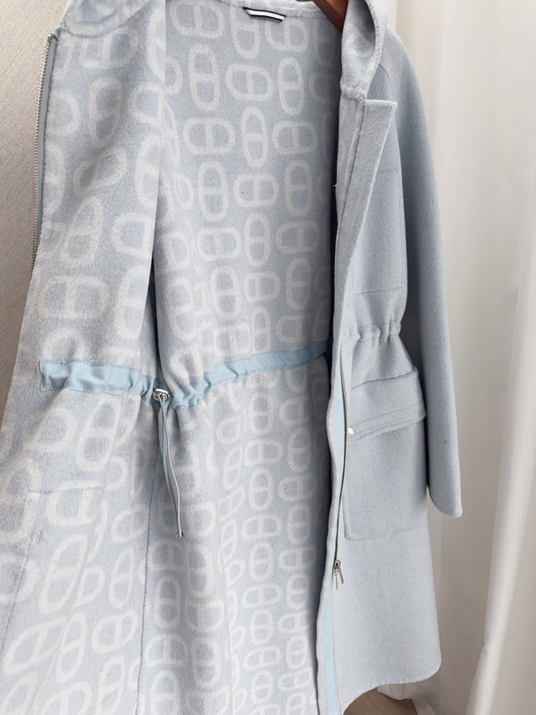 HM 26FW Hooded Zip-Up Coat Printed Hood Lining Cashmere 440840