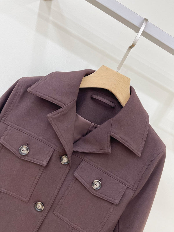 LW 26FW Cropped Notched-Collar Jacket Double Chest Pockets Logo Buttons Polyester 443242