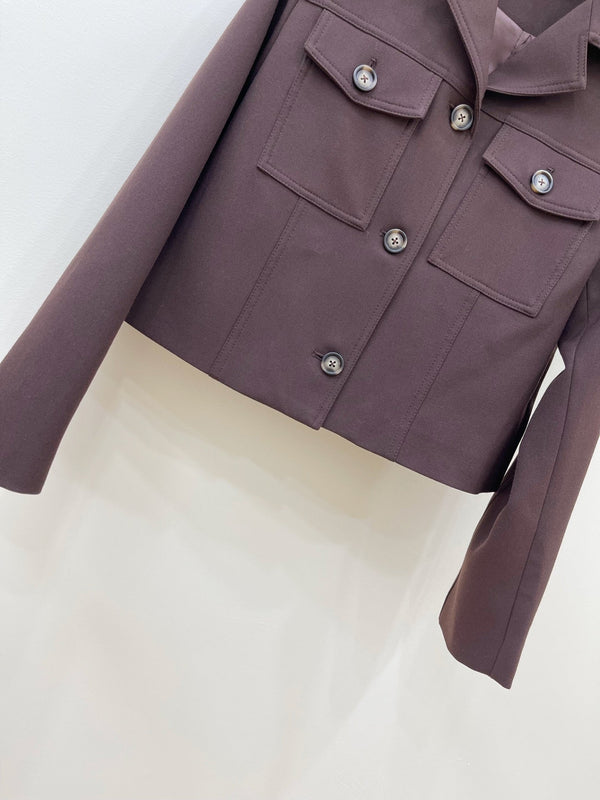 LW 26FW Cropped Notched-Collar Jacket Double Chest Pockets Logo Buttons Polyester 443242