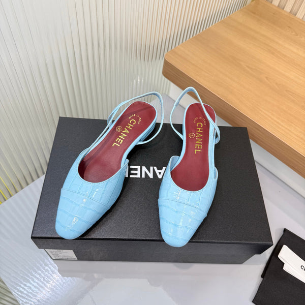 CC 26FW Slingback Flats Crocodile-Embossed Patent Leather 182066