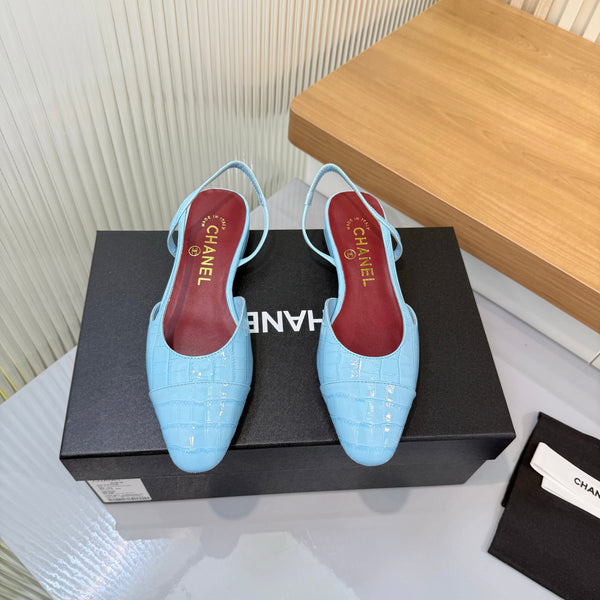 CC 26FW Slingback Flats Crocodile-Embossed Patent Leather 182066