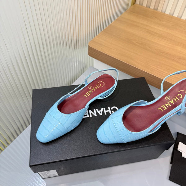 CC 26FW Slingback Flats Crocodile-Embossed Patent Leather 182066
