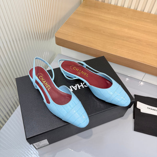 CC 26FW Slingback Flats Crocodile-Embossed Patent Leather 182066