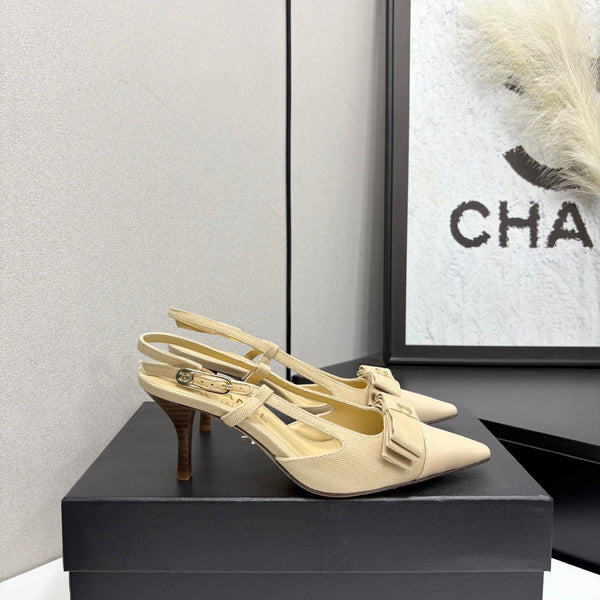 CC 26FW Slingback Pumps Bow Detail Denim Leather 193794