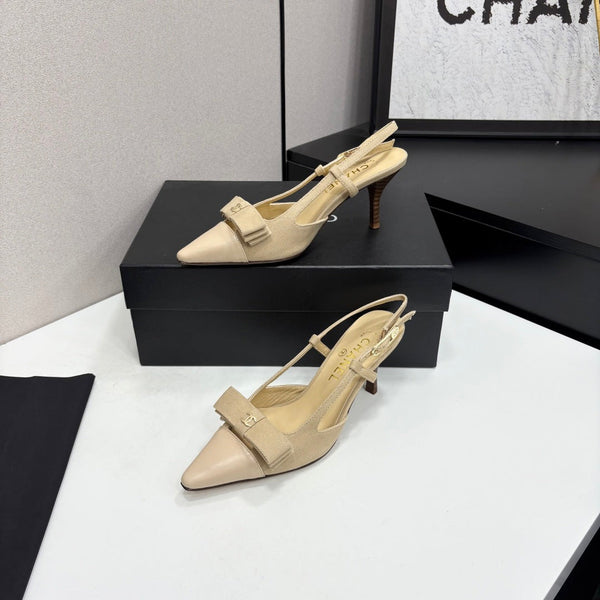 CC 26FW Slingback Pumps Bow Detail Denim Leather 193794