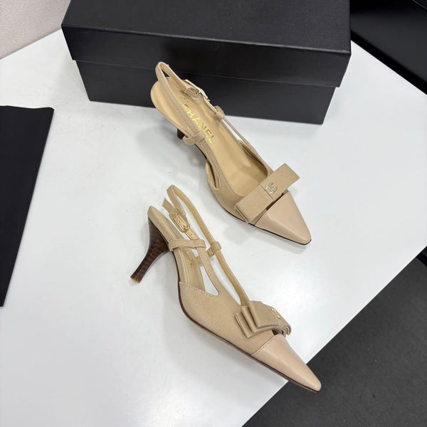 CC 26FW Slingback Pumps Bow Detail Denim Leather 193794