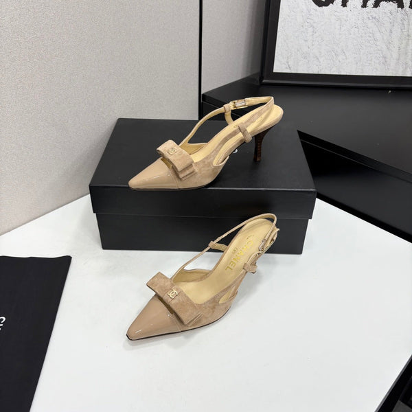 CC 26FW Slingback Pumps Bow Detail Suede Leather 193791