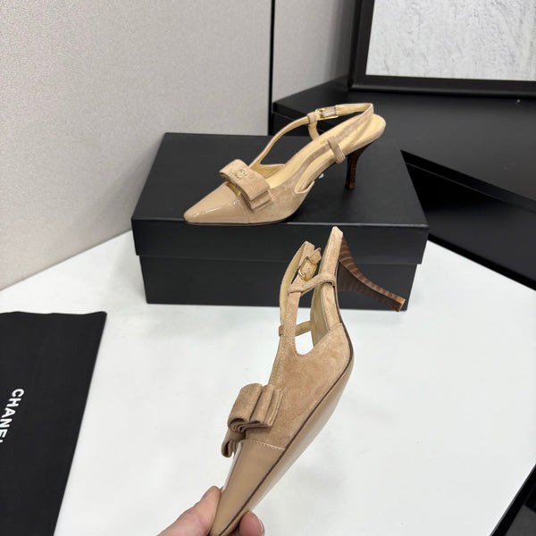 CC 26FW Slingback Pumps Bow Detail Suede Leather 193791
