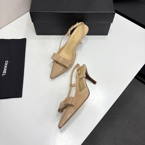 CC 26FW Slingback Pumps Bow Detail Suede Leather 193791