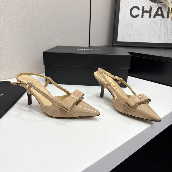 CC 26FW Slingback Pumps Bow Detail Suede Leather 193791