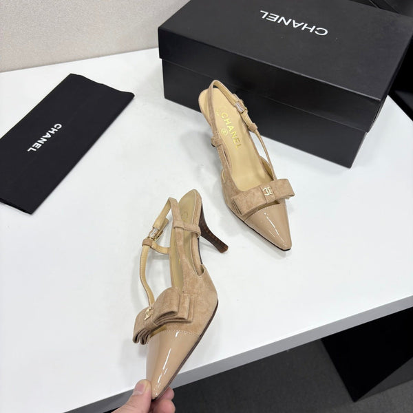 CC 26FW Slingback Pumps Bow Detail Suede Leather 193791