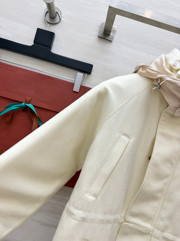 LP 26FW Hooded Utility Jacket Drawstring Waist Diamond Quilted Lining Ivory Wool Blend 449825