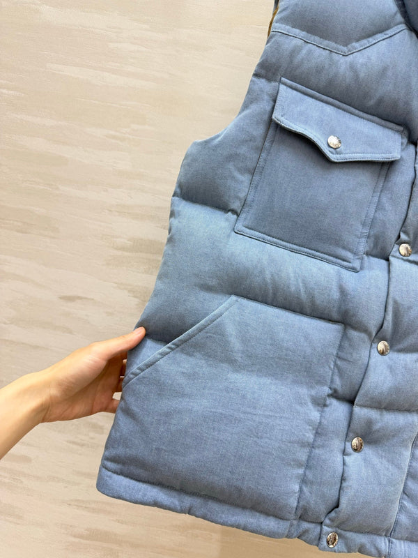 MC 26FW Stand-Collar Down Vest Utility Pockets Blue 449810