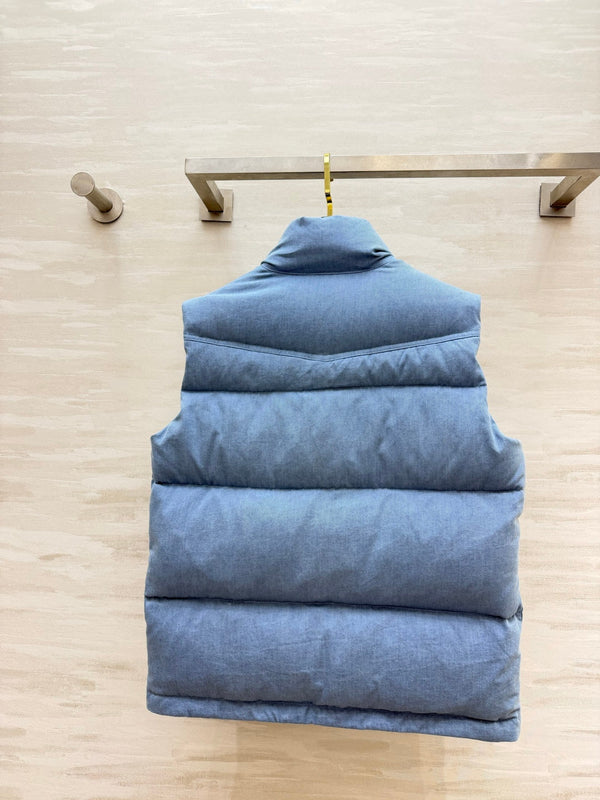 MC 26FW Stand-Collar Down Vest Utility Pockets Blue 449810