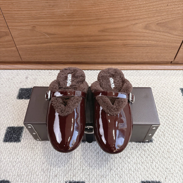 Alaia 26FW Mules Shearling Lining Patent Leather 187255