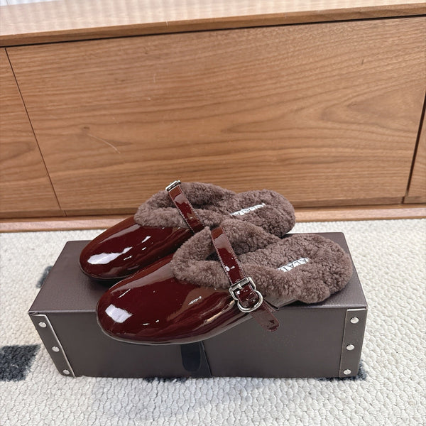 Alaia 26FW Mules Shearling Lining Patent Leather 187255