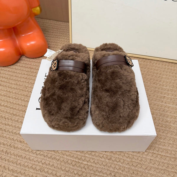 LW 26FW Closed-Toe Shearling Mules Metal Logo Buckle Shearling 192135