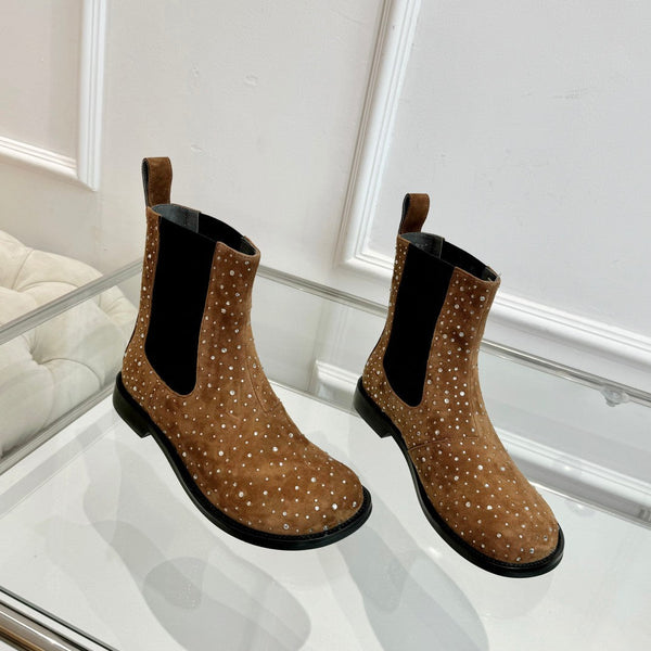 LW 26FW Rhinestone Boots Suede Leather 122748