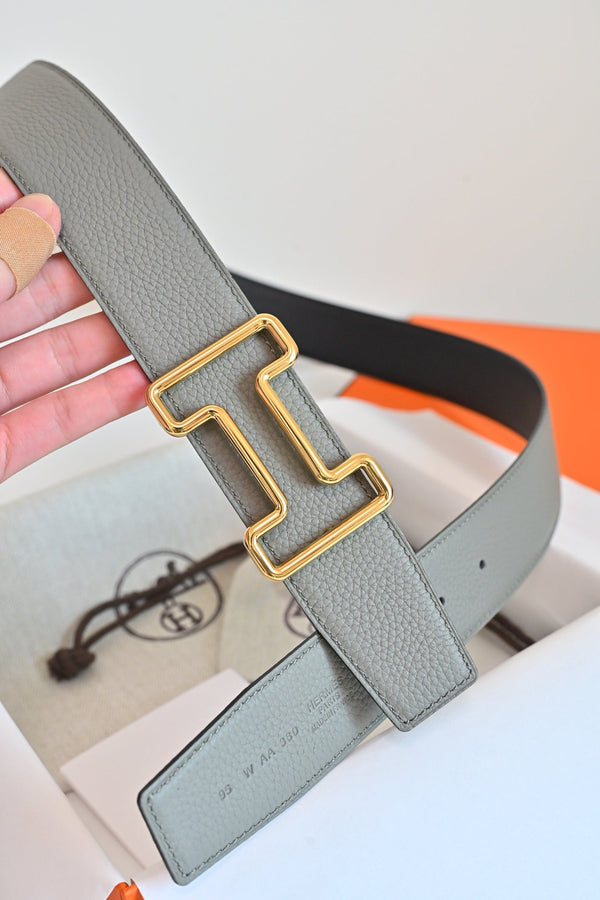 HM 26FW Reversible H Belt 3.8cm Black Rain Cloud Gray Grained Leather 220417